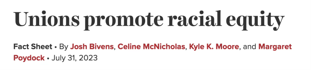Screenshot of a study finding that unions promote racial equity.